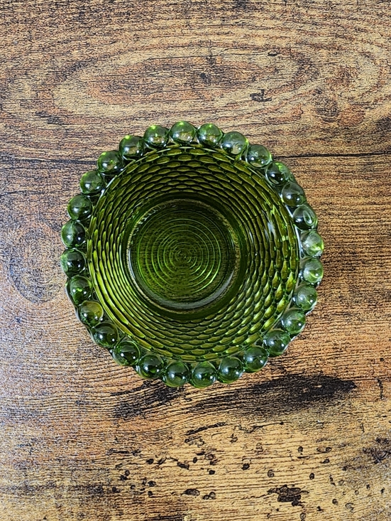 Vintage Green Glass Hobnail Candle/Toothpick Holder